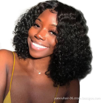 Short Curly Bob Wig Human Hair Lace Front Bob Wig Virgin Remy Hair 8 inch Black Bob Wig For African American
